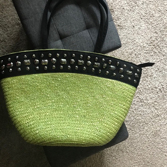 Beautiful Lime Green Studded Tote - Picture 3 of 13